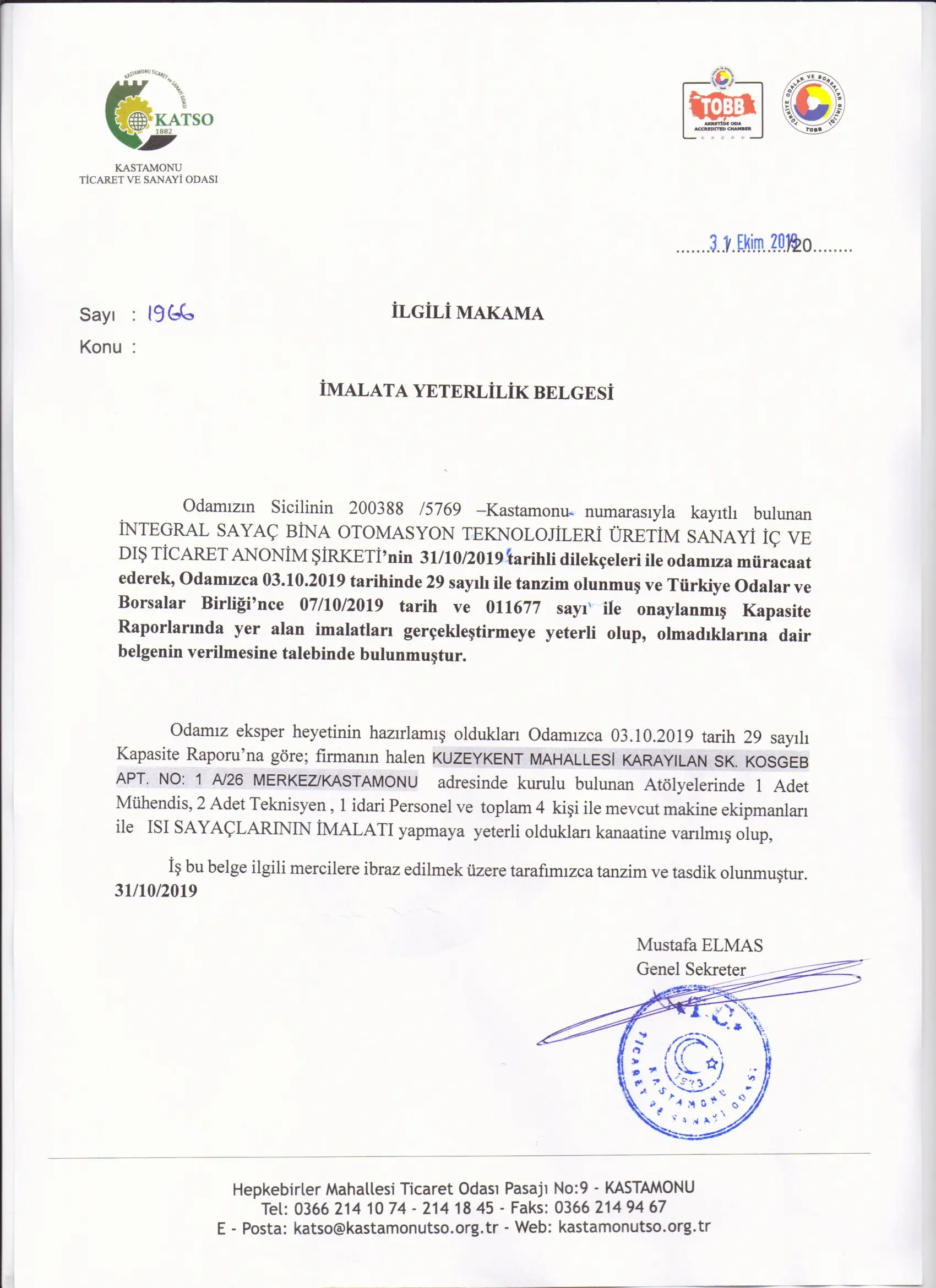 İmalata Yeterlilik Belgesi