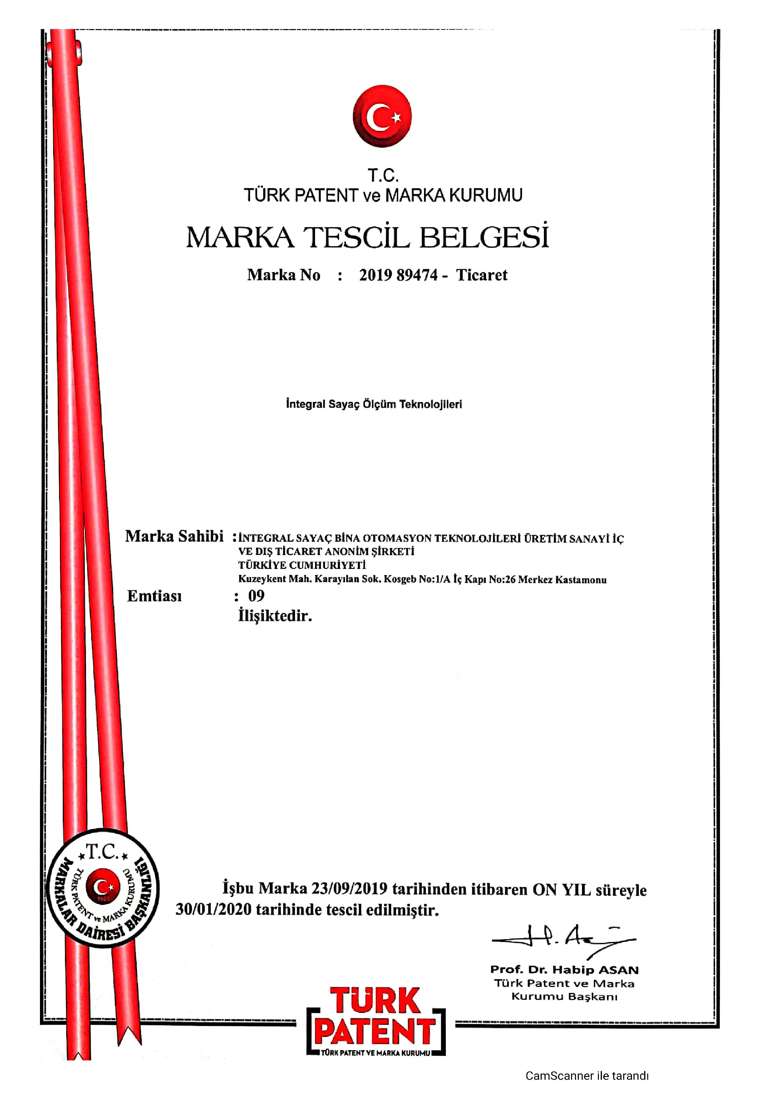 Marka Tescil Belgesi