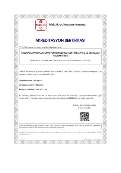 TÜRKAK Akreditasyon Sertifikası